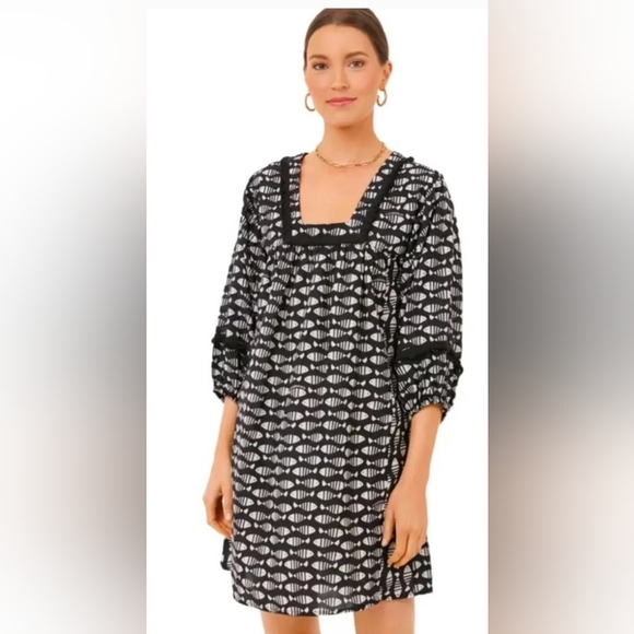 Nwt Tuckernuck Piscis Catalans Black White Fish Print Coverup Beach Dress - Picture 1 of 8